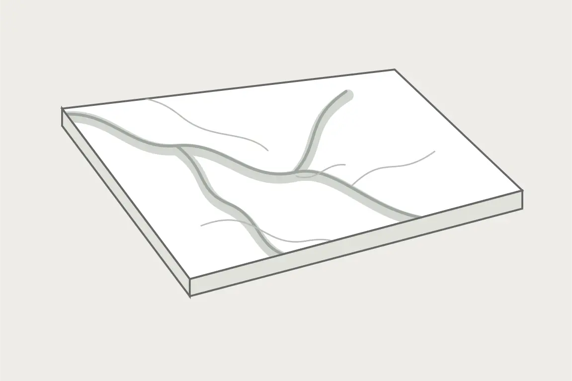Illustration of a white marble-effect tabletop with branching gray veins.